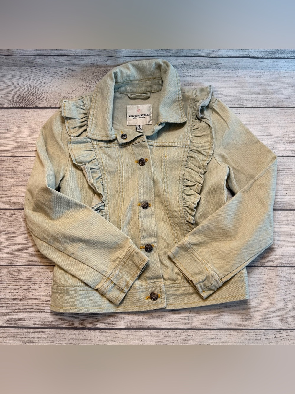 Urban Republic Girls' Light Wash Ruffle Denim Jacket